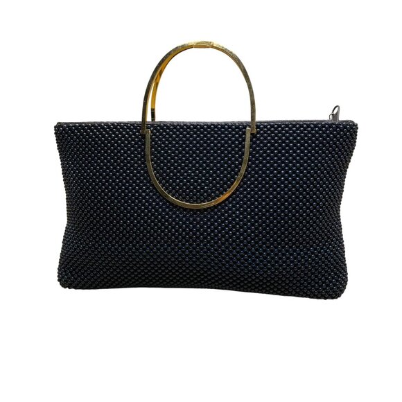 Bags By Marlo Women’s Navy Blue Beaded With Gold Metal Handles Evening Handbag - Picture 3 of 10